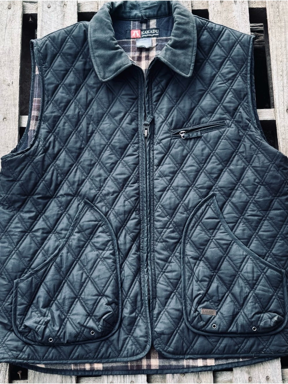 Kakadu Traders Australian Quilted plaid Lined Waxed Cotton  XL Vest